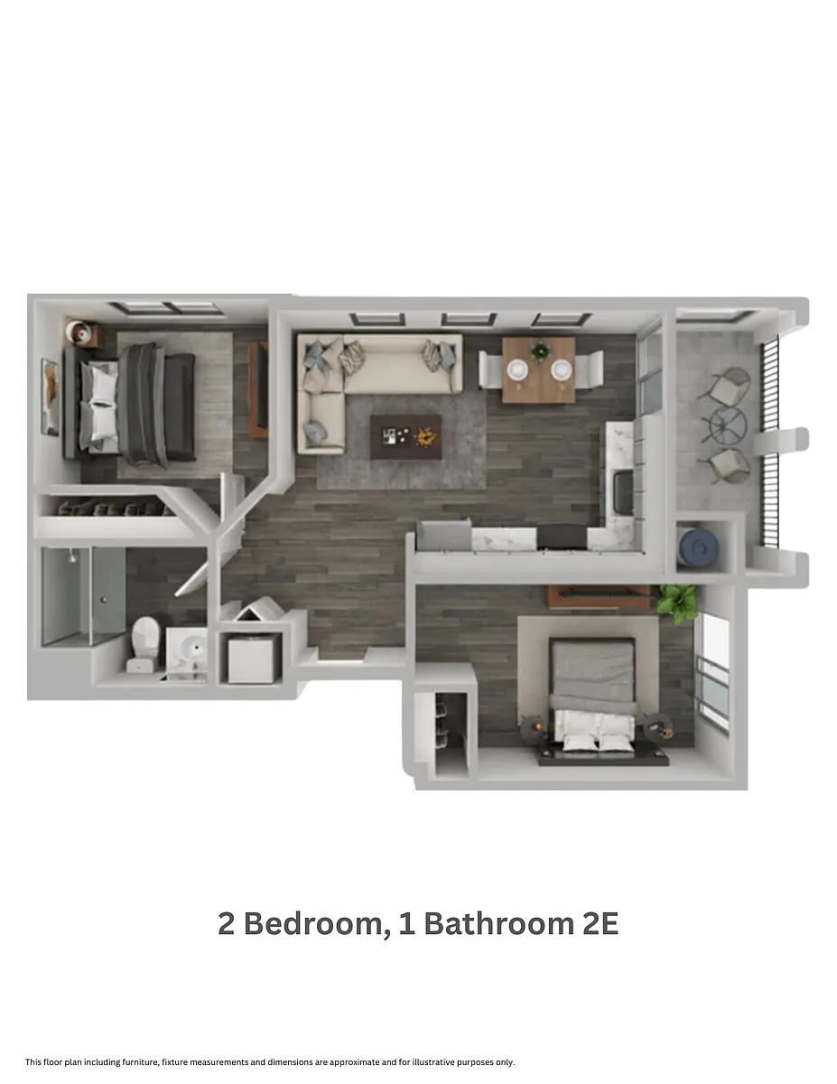 Floor plan Two Bedroom, One Bathroom 2E