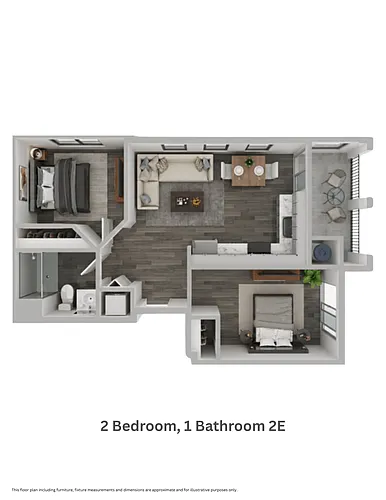 Floor plan Two Bedroom, One Bathroom 2E