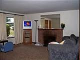 Living room with wood fireplace