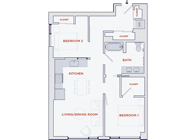 Floor plan 2 Bedroom | 836 sf