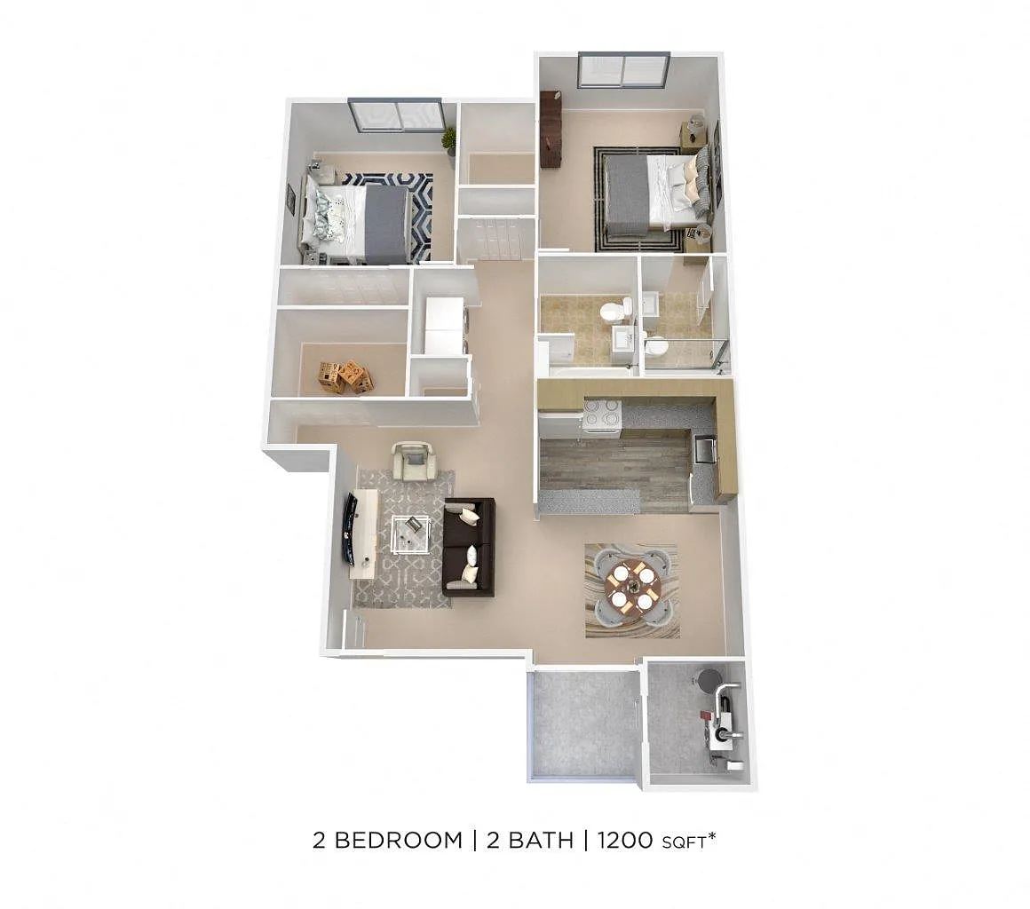 Floor plan Two Bedroom 2 Bath - 1,200 sqft