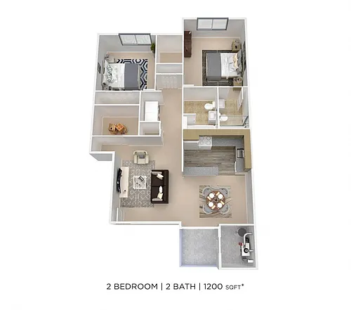 Floor plan Two Bedroom 2 Bath - 1,200 sqft