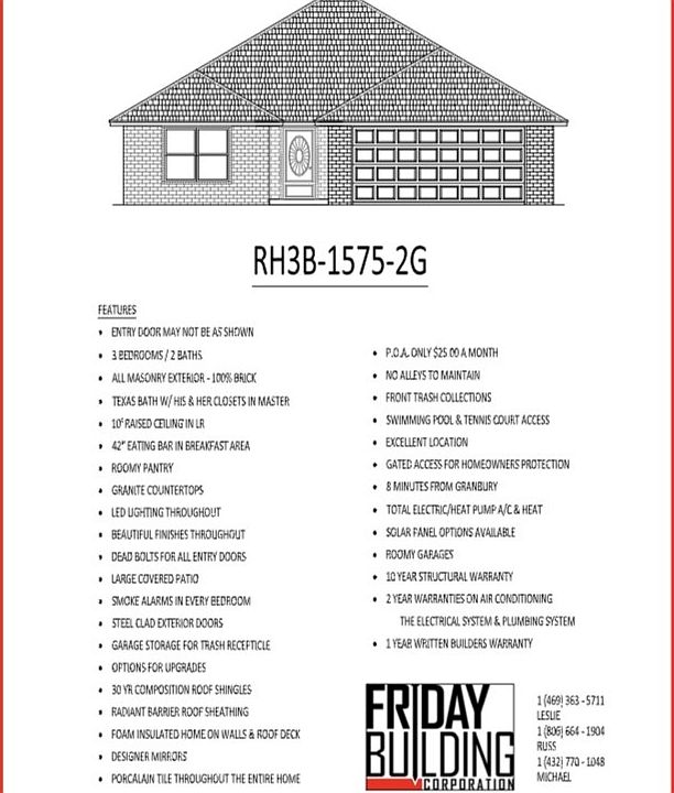 RH3B15752G Plan, Friday Building Corp at Canyon Creek, Granbury, TX
