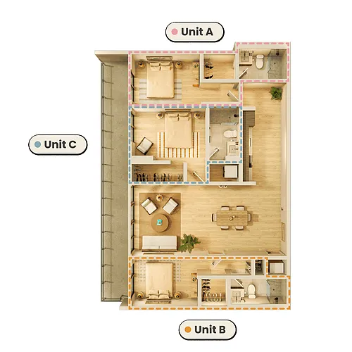 Floor plan Rent By Bedroom (3B)