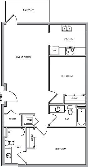 Two Bedroom, Two Bathroom 2D Floor Plan Two Bedroom, Two Bathroom 2D Floor Plan