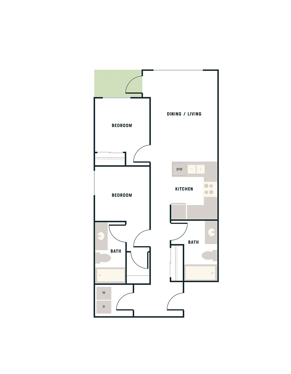 Floor plan 2 Bed, 2 Bath - East Apt C
