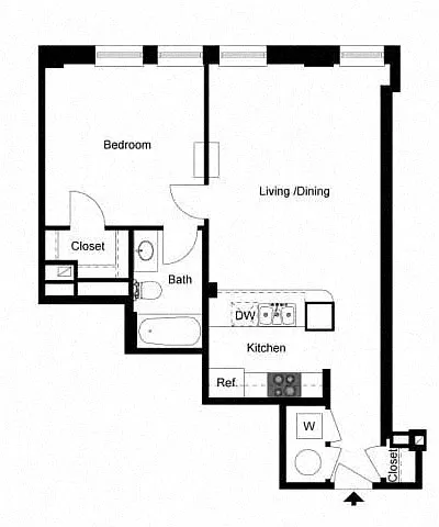 Floor plan 1 Bedroom 1 Bath - A