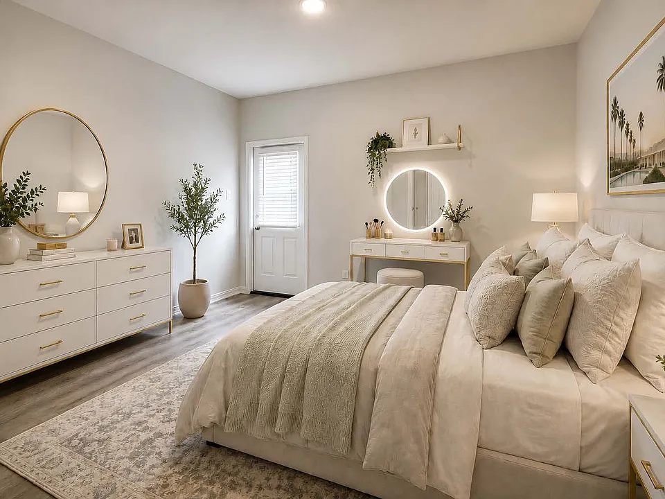 Bright bedroom with a private exterior entry