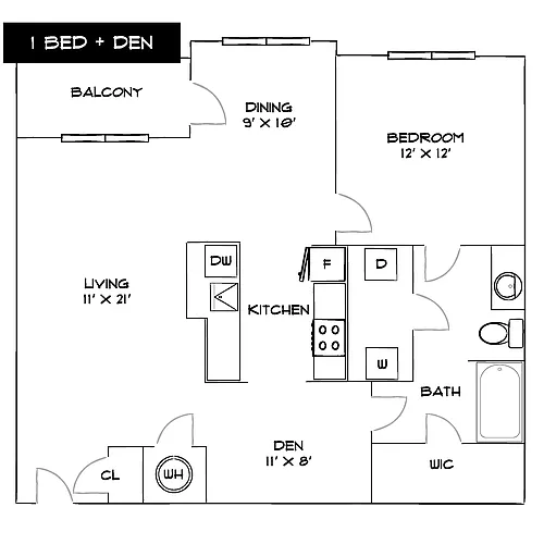 Floor plan Design 1D with Den