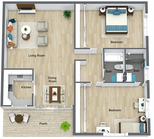 Floor plan 2 Bedroom, 2 Bathroom Renovated (U)