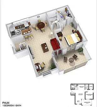 Floor plan Palm | 1 Bed | 1 Bath | Standard