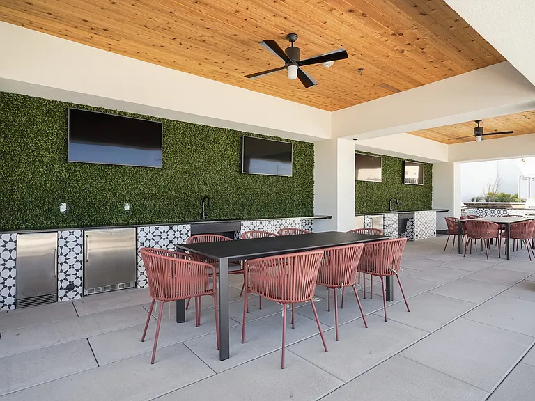 Rooftop Lounge with TVs, Kitchen & Bar Area