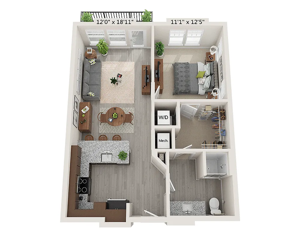 Floor plan One Bedroom A1J