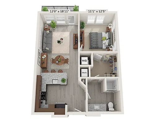 Floor plan One Bedroom A1J