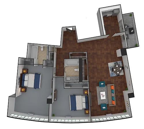 Floor plan H02 - 2 Bedroom / 2 Bathroom