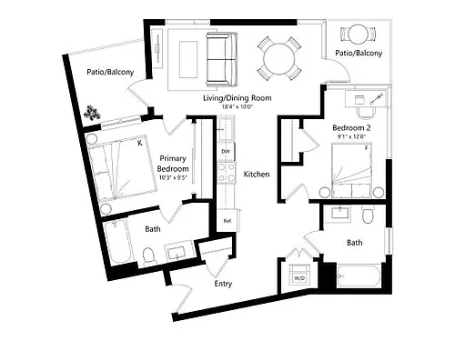 Floor plan 2H - 2 Bed 2 Bath