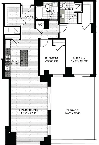 Floor plan 2 Bedrooms T