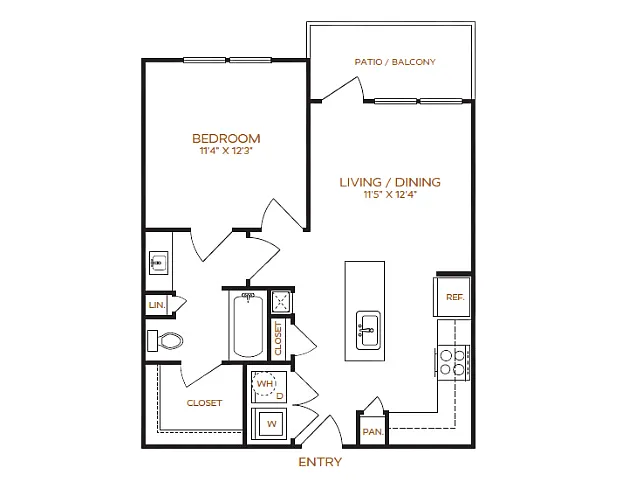 Floor plan 1 Bed, 1 Bath B (80% Income Restricted)