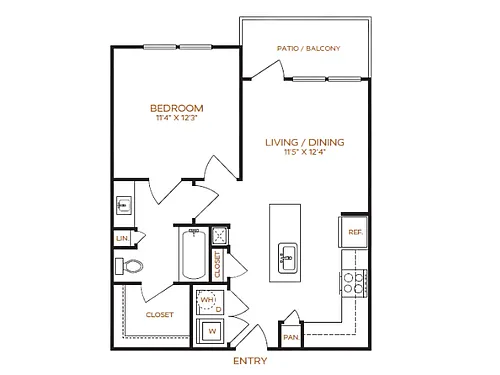 Floor plan 1 Bed, 1 Bath B (80% Income Restricted)