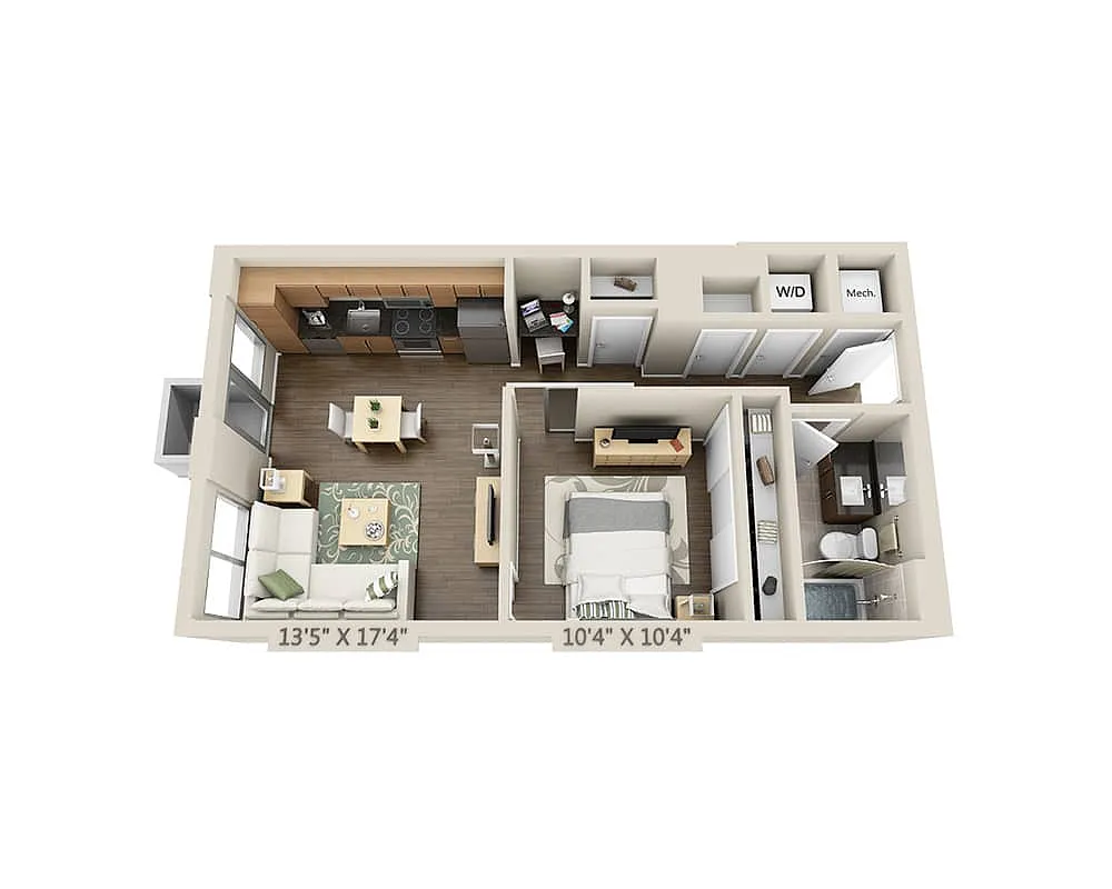 Floor plan One Bedroom A1B