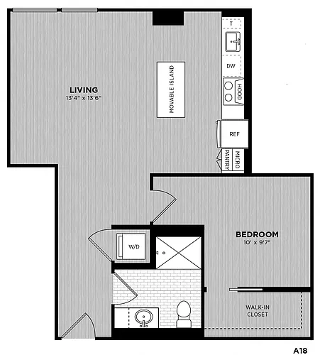 Floor plan 1 Bed - 1 Bath | Bloomfield A18