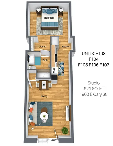 Floor plan 1 Bedroom: Canal Walk 2