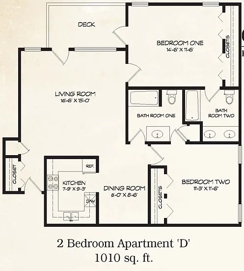Floor plan 2 Bedroom Apartment D