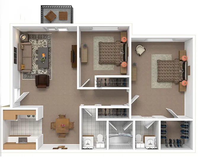 Floor plan 2 Beds | 1.5 Baths WT