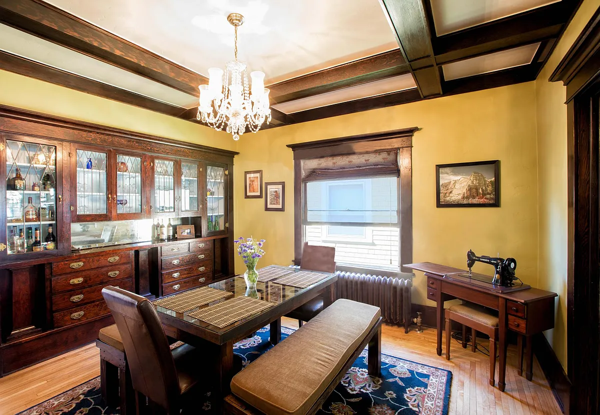 Formal dining room with pocket doors and box beam ceilings - 1411 N 17th St