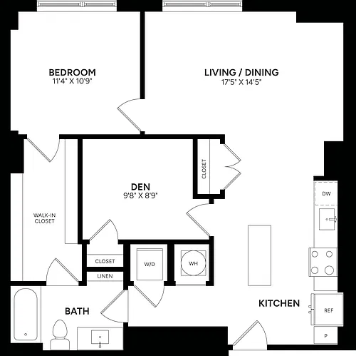 Floor plan 1 Bed/ 1 Bath Den-B07P