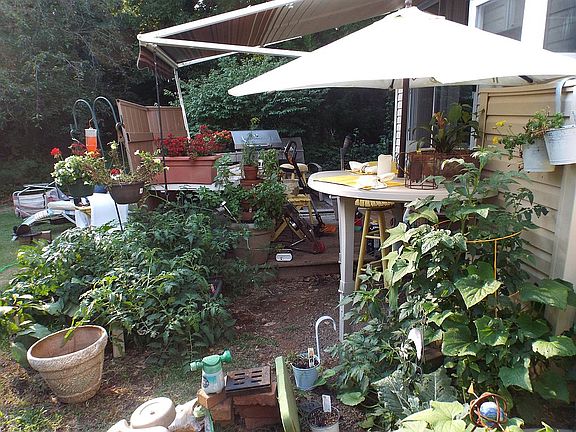 Side yard, awning & garden