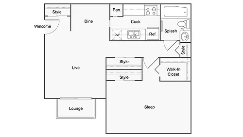 Floor plan 1 Bed 1 Bath A