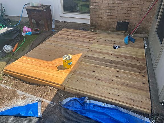 new wooden cedar deck installed Oct 2025