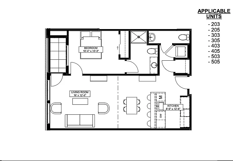 Floor plan 1 Bed x 1.5 Bath