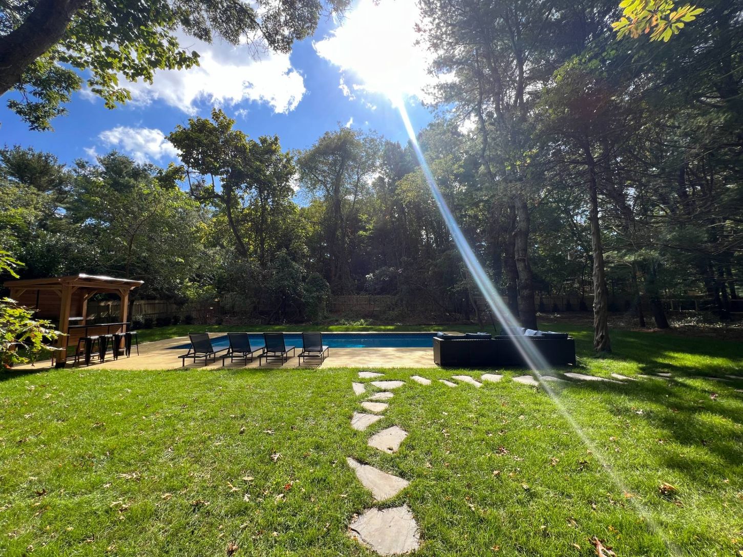  Pool area , firepit, outdoor bar with TV
