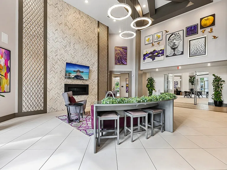 resident lounge with fireplace