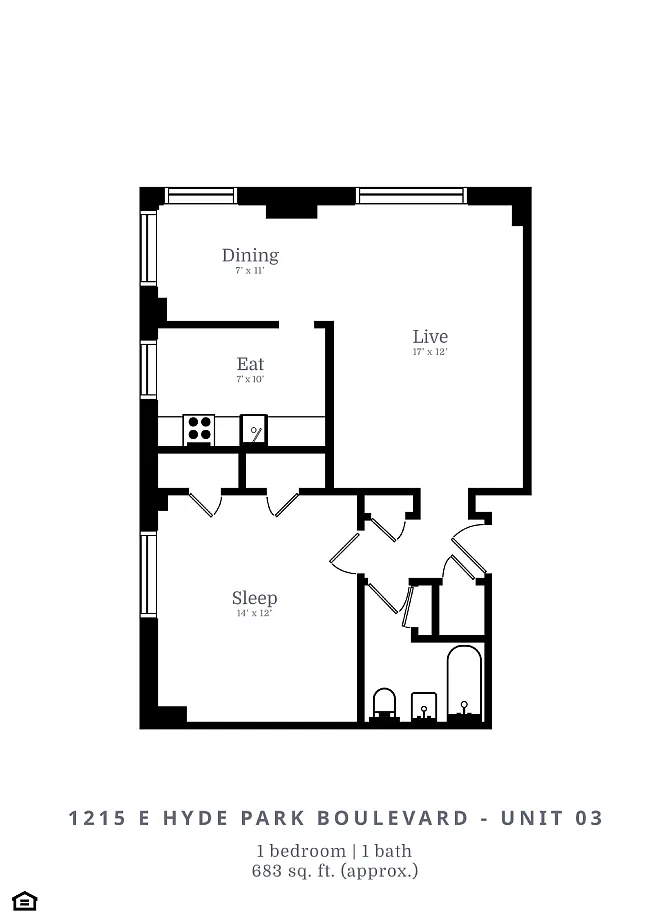 Floor plan 1 Bed |1 Bath (B2)