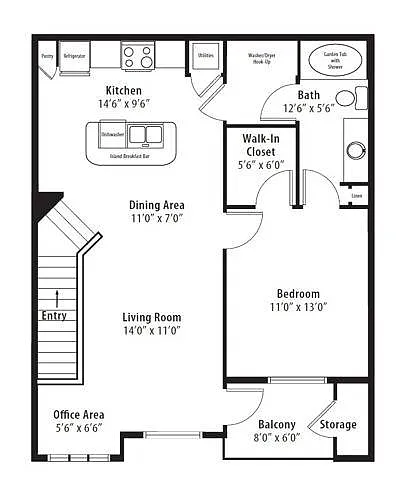 Floor plan 1 Bedroom Luxury Terrace-Renovated
