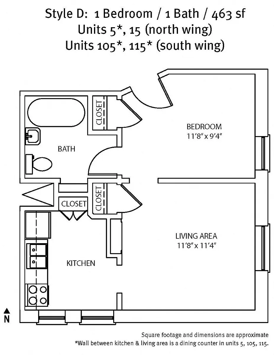 Floor plan 1 Bed 1 Bath - Low Income Restricted
