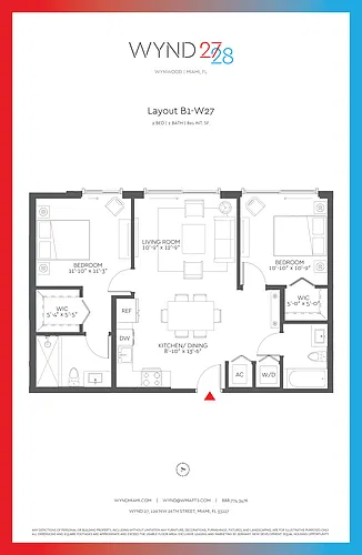 Floor plan W27 - 2BR 2BA (891 SF)