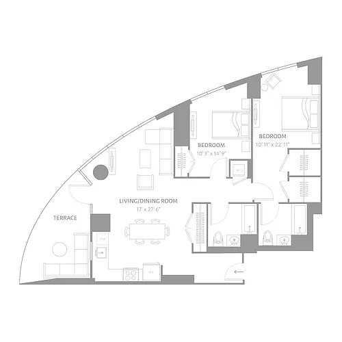 Floor plan ELLIPSE - 2 Bedrooms Two Bathrooms