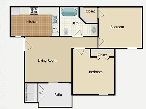Floor plan 2 Bed, 1 Bath (50% Income Restricted)