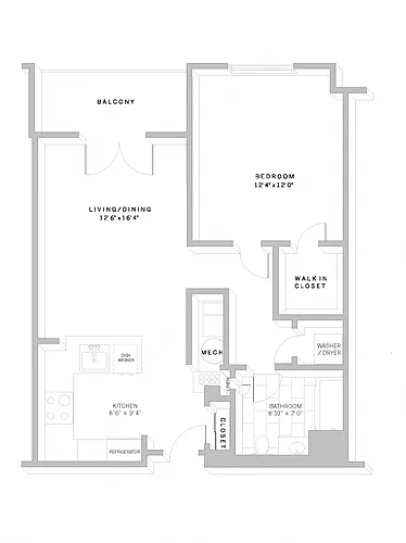 Floor plan 1 Bed 1 Bath A2