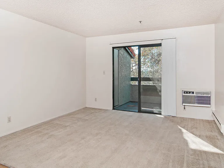 Carpeted Living Room with Balcony