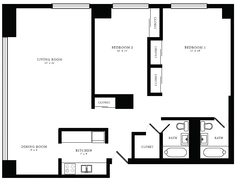 Floor plan Tier 14/15 (2BR/2BA)