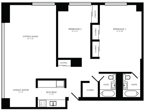 Floor plan Tier 14/15 (2BR/2BA)