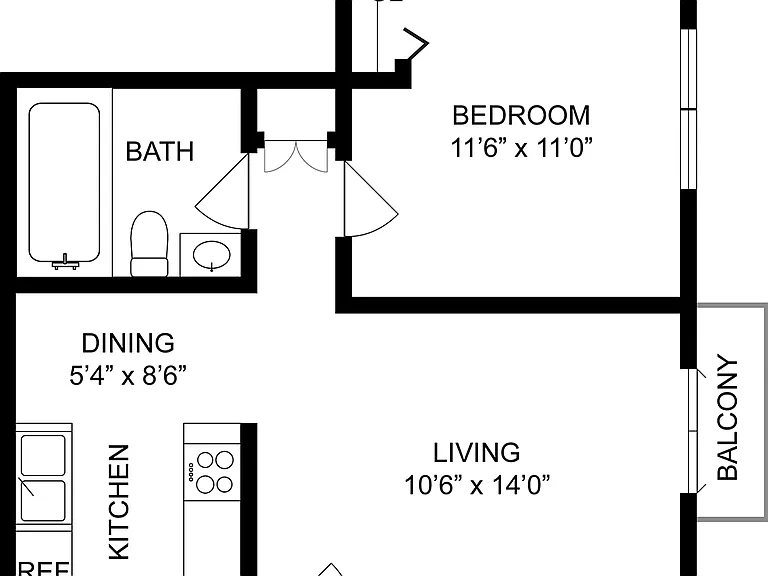 1 BR x 1 BA - A Floorplan 1 BR x 1 BA - A Floorplan
