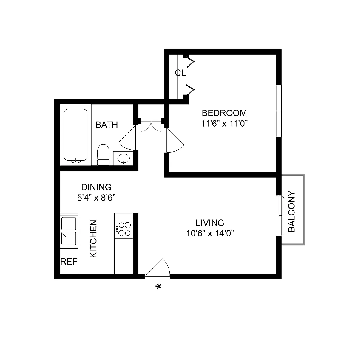 Floor plan 1 BR x 1 BA - A