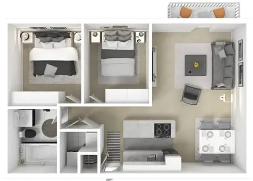 Floor plan Two Bedroom One Bath