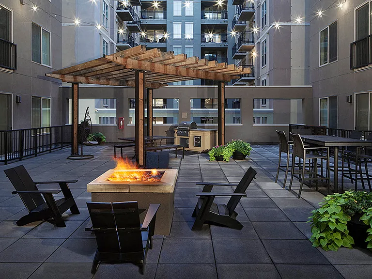 Garden courtyard with fire feature